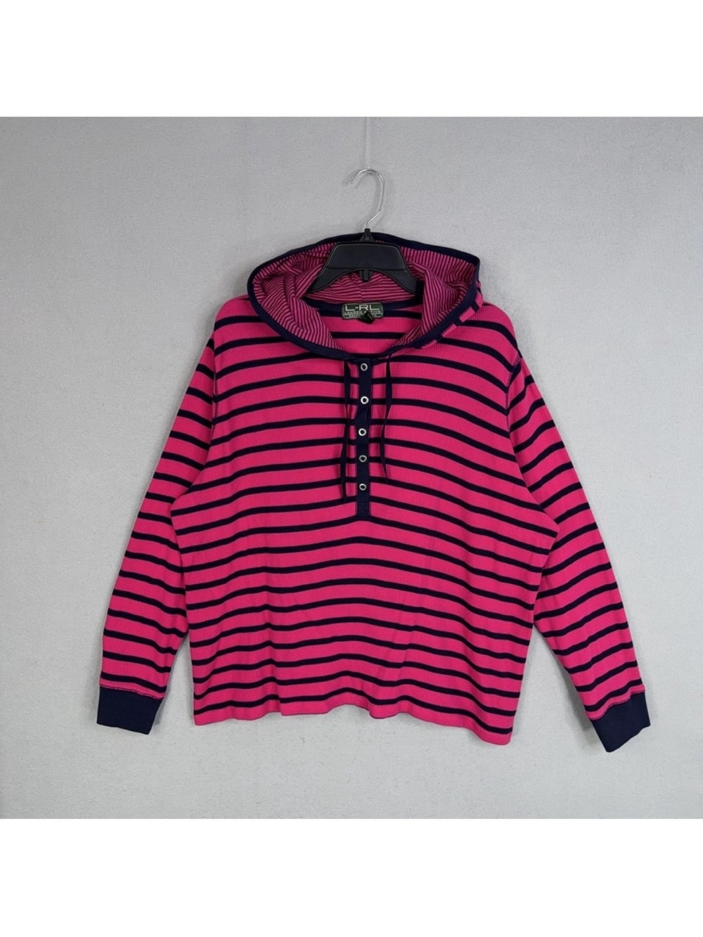 Ralph Lauren Pink and Navy Striped Hooded Henley